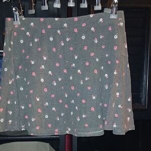 SO Gray Skater Skirt with Pink and White Floral Pattern